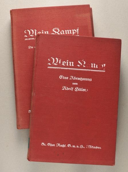 Literature  Htiler, Adolf: Mein Kampf.  Red linen issue in 2 volumes. Volume 1: 1926; volume 2: