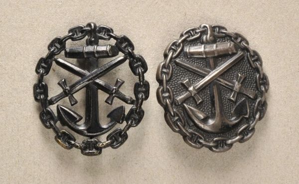 German Empire (1871-1918)  Set of 2 Naval Wounded Badges, in black.  Two types.  Condition: II