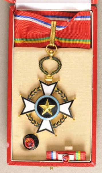 Central African Republic  National Merit Order, Commander Cross, in box.  Gilded, partially