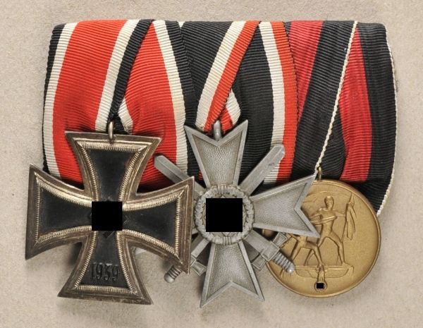 Germany (1933-1945)  Large mounted medalbar with 3 decorations.  1.) Iron Cross, 1939, 2. class; 2.)