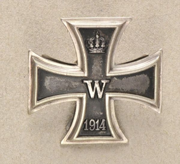 Prussia  Iron Cross, 1914, 1. class.  Blackened iron core, worn, silver frame, reverse with Meybauer