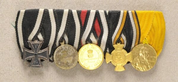 Prussia  Miniature medalbar with 5 decorations.  1.) Iron Cross, 1870, 2. class; 2.) Military