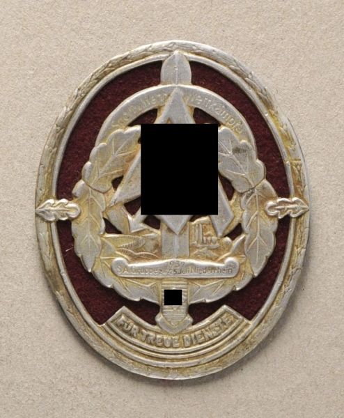 Germany (1933-1945)  Badge of the SA group Niederrhein, 24.-25. July 1937.  Zinc, with red fabric