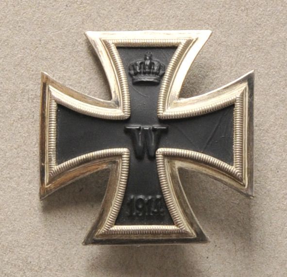 Prussia  Iron Cross, 1914, 1. class.  Blackened iron core, silvered frame, on pin, highly