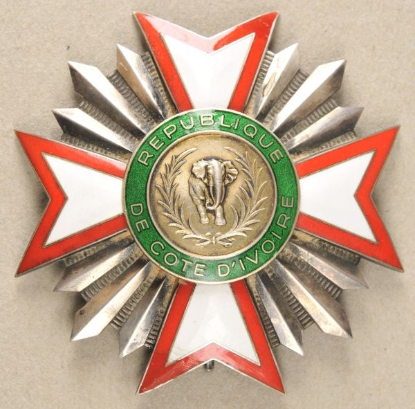 Ivory Coast  National Merti Order, Breast Star.  Silver, partially gilded and enamelled, on pin,