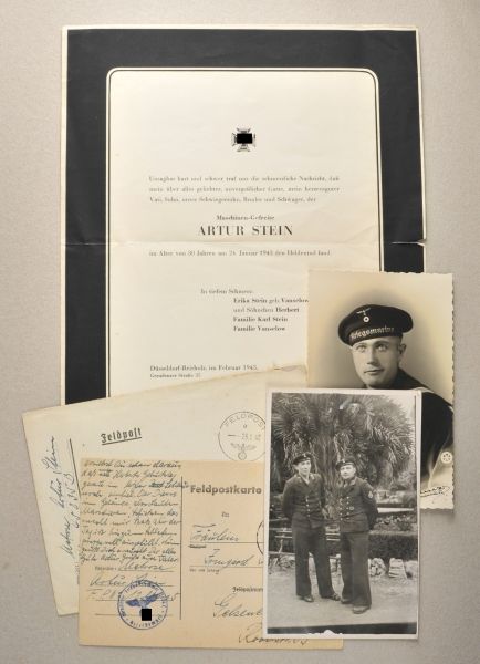 Germany (1933-1945)  Estade of Maschinen-Gefreiten Artur Stein of U507.  - death notice; - 3 photos;