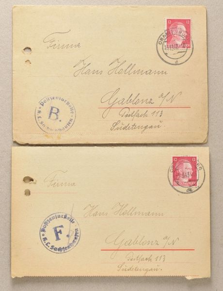 Organizations  Lot of 3 letter-cards of a KZ Sachsenhausen prisoner (Oranienburg near Berlin).  Card