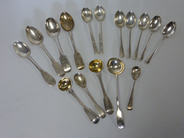 A collection of silver spoons, Georgian, Victorian and later, to include a silver ladle hallmarked