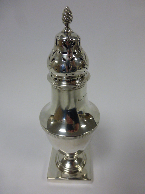 Edwardian silver muffineer of baluster form, hallmarked Chester 1907, makers mark rubbed, on