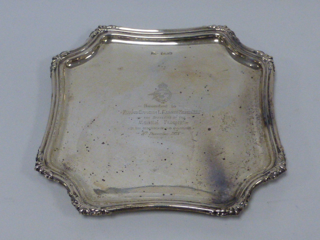 A RAF related silver salver, hallmarked Sheffield 1923 by maker Harry Atkin. Engraved "Presented