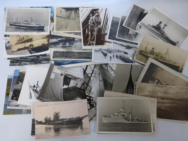 A collection of approximately 70 marine related postcards, portraits of Warships, Ocean Liners and