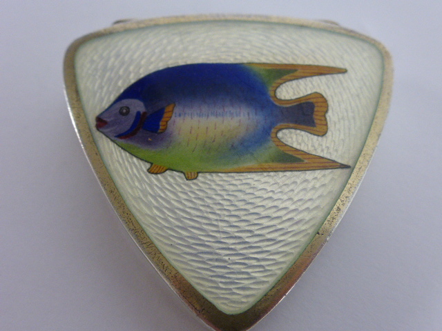 Norwegian early 20th Century silver David Anderson trinket box with guilloche enamelled fish
