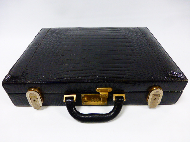 Black Crocodile skin briefcase with combination lock, 40x30x8cms