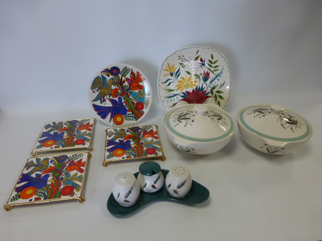 Three Villeroy & Boch `Acapulco`  pattern tile hot plate stands & a 20cm plate, pair Alfred