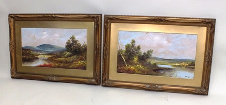 GEORGE JENNINGS A pair of Riverscape scenes with sheep and companion, in printed gesso glazed