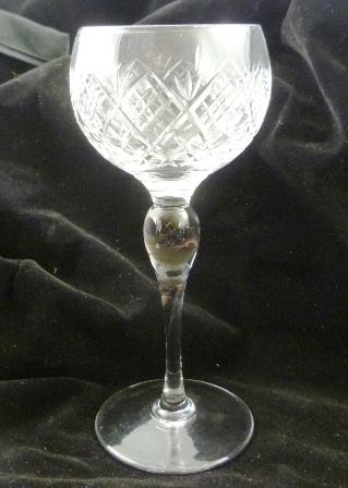 A SET OF SIX ENGLISH HOCK GLASSES with cut crucible bowls and bulb stems, 17cm high - Image 2 of 3