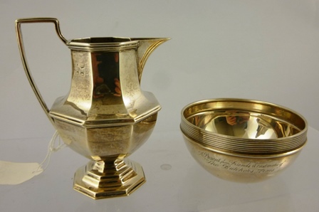 BLANCKENSEE & CO A SILVER SUGAR BOWL having deep ringed rim and personal inscription ""present from