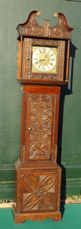 JAMES PEPPER, BIGGLESWADE A PART 18TH/19TH CENTURY OAK LONGCASE CLOCK, having heavily carved - Image 2 of 7