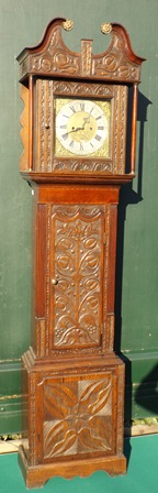 JAMES PEPPER, BIGGLESWADE A PART 18TH/19TH CENTURY OAK LONGCASE CLOCK, having heavily carved - Image 3 of 7