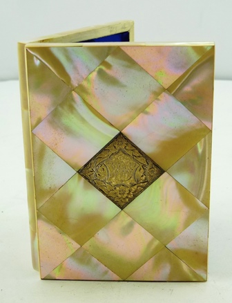 A VICTORIAN MOTHER OF PEARL & SILVER VISITING CARD CASE having silver lozenge set centre with