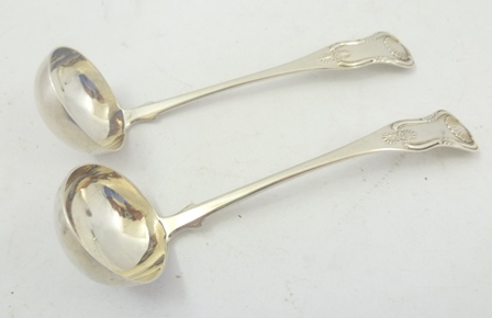 D** MCD** A PAIR OF GEORGE IV SCOTTISH SILVER CHOCOLATE LADLES, ""Kings"" pattern, Glasgow 1820