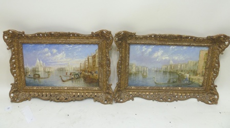 19TH CENTURY CONTINENTAL SCHOOL Venetian Lagoons, with gondolas and figures below cloudy blue