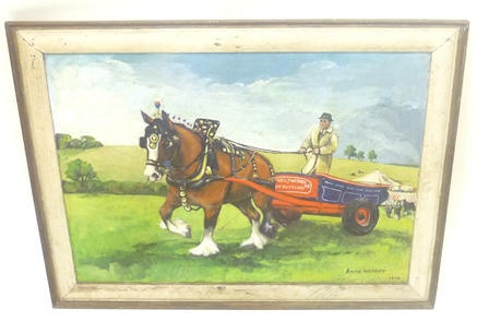 ANNE WEBBER ""At a County Show"" study of a shire horse and dray for ""Cyril J. Webber, West