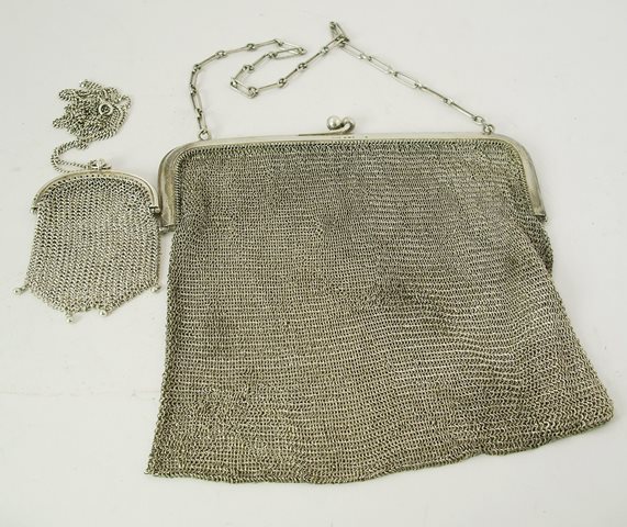 ADIE BROS A SILVER PURSE having bar closure top and mail sack and another coin size plated with
