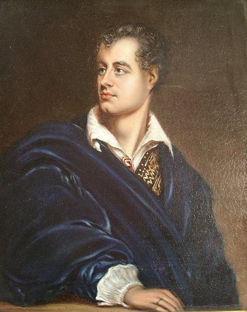 AFTER THOMAS PHILLIPS A copy of his portrait of Lord Byron, portrayed half length, in blue velvet