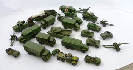 AN ASSORTMENT OF ARMY DINKY TOYS comprising of a centurion tank, 2 army wagons 623 & 621, military
