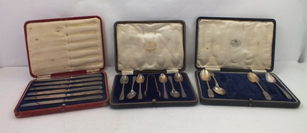 WILLIAM BATT AND SONS A SET OF SIX RIBBON TIED SILVER COFFEE SPOONS and matching pair of TONGS in