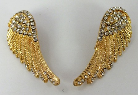 A PAIR OF VINTAGE BUTLER & WILSON EARRINGS each fashioned as wings set with diamante in gilt