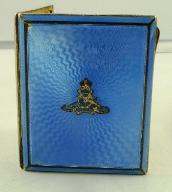 POSSIBLY ADIE BROS. A SILVER CIGARETTE CASE, having blue enamel and engine turned front with inlaid