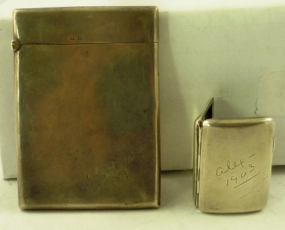 HILLIARD & THOMASON A PLAIN SILVER VISITING CARD CASE inscribed ""Evelyn"", Birmingham 1906, 92mm x