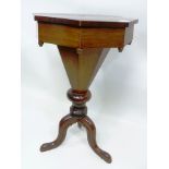 A PART VICTORIAN ROSEWOOD VENEERED AND MAHOGANY NEEDLEWORK TABLE having octagonal veneered top