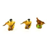 A SELECTION OF THREE ROYAL WORCESTER PORCELAIN BIRDS; two Marsh tits and a Wren