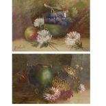 CHESTER EARLES
A pair of still life studies displaying flora and fruit, Oils on Artist`s Board,