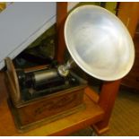 AN EDISON STANDARD PHONOGRAPH with oak cover and aluminium horn, together with approx 55 cylinders