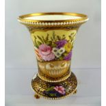 AN EARLY 20TH CENTURY SPODE PORCELAIN VASE having white beaded rim, trumpet flared body, floral