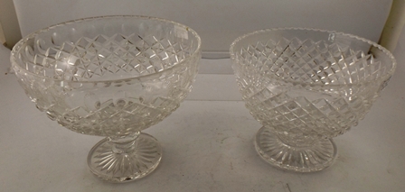 TWO PROBABLY STUART CUT LEAD CRYSTAL ELEVATED BOWLS each deep cut with geometric decoration, 19 x - Image 2 of 4