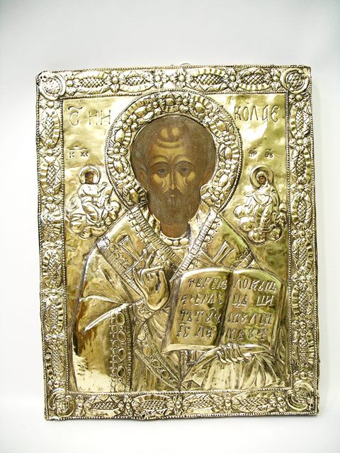 19TH & 20TH CENTURY RUSSIAN SCHOOL
Christ Pantocrator, a Russian Icon fronted by an early resa with