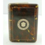 A VICTORIAN TORTOISESHELL & SILVER SET VISITING CARD CASE having side opening, tooled cartouche