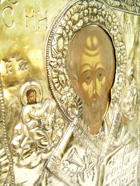 19TH & 20TH CENTURY RUSSIAN SCHOOL
Christ Pantocrator, a Russian Icon fronted by an early resa with - Image 2 of 3