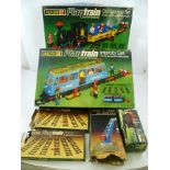 A FALLER PLAY TRAIN OLD SMOKY SET AND INTER CITY SET, two boxes of track, a crane and goods wagon,