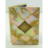 A VICTORIAN MOTHER OF PEARL & SILVER VISITING CARD CASE having silver lozenge set centre with