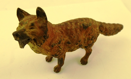 IN THE MANNER OF BERGMAN A SUITE OF THREE COLD PAINTED BRONZE ANIMAL FIGURES, Fox 6 x 11.5cm, Tiger - Image 4 of 7
