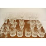 A SUITE OF STUART CRYSTAL GLASSES comprising; 6 liqueurs, 6 ports, 5 wine, 4 whisky and 2 champagne