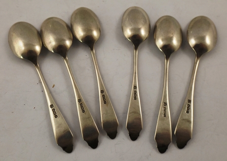 COOPER BROS & SONS A SET OF SIX SILVER COFFEE SPOONS each having a foliate shaped terminal, - Image 2 of 2