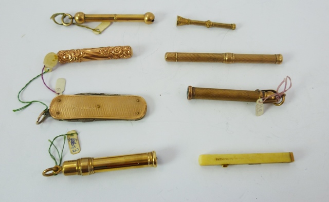 S. MORDEN & CO., AND OTHERS SIX VARIOUS GOLD AND GOLD COLOURED METAL MOUNTED SLEEVED PENCILS by