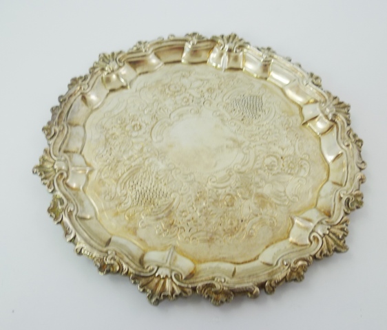WILLIAM BROWN  A GEORGE IV SILVER WAITER, having cast and applied gadroon scallop and scroll